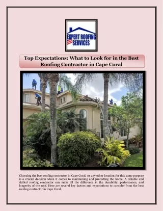 Top Expectations What to Look for in the Best Roofing Contractor in Cape Coral