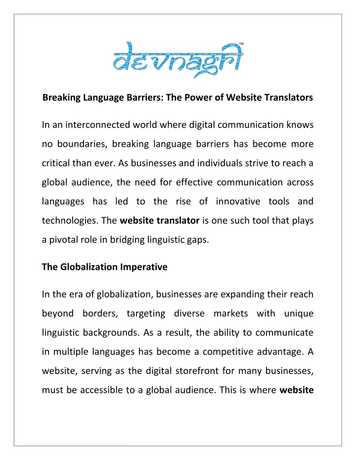 breaking language barriers the power of website