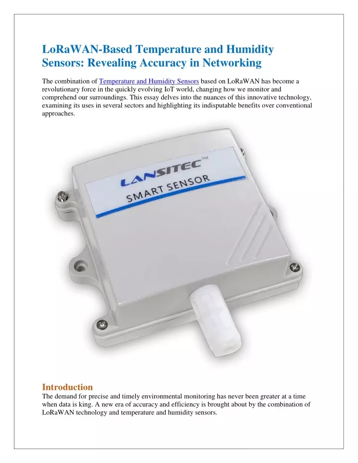 lorawan based temperature and humidity sensors