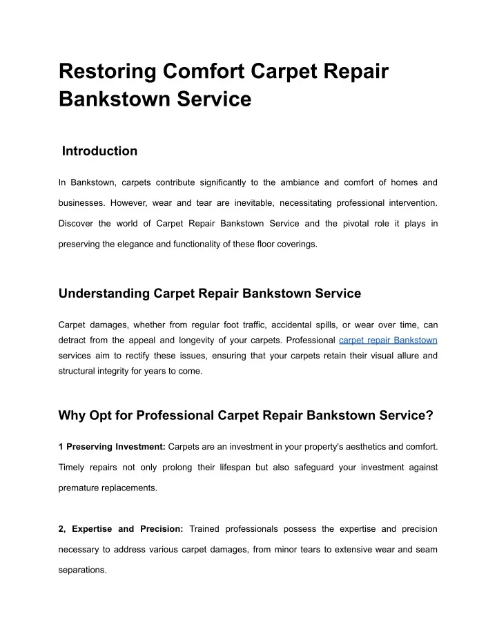 restoring comfort carpet repair bankstown service