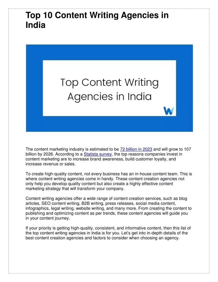 top 10 content writing agencies in india