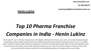 Top 10 Pharma Franchise Companies in India - Henin Lukinz