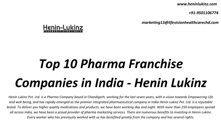 top 10 pharma franchise companies in india henin lukinz