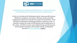 Unlocking the Potential of HGH Pharma: A Deep Dive into Growth Hormone and Perfo