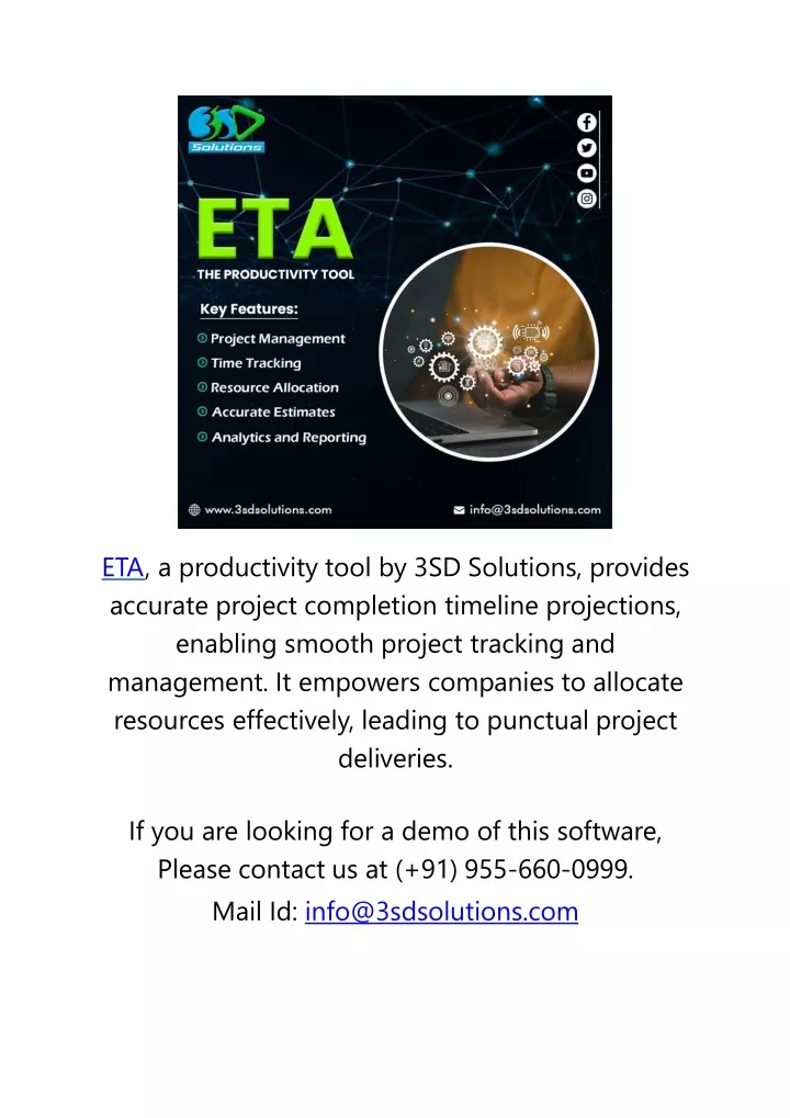 eta a productivity tool by 3sd solutions provides