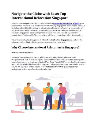 Navigate the Globe with Ease Top International Relocation Singapore