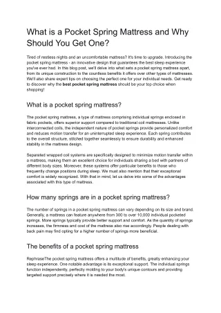 what is a pocket spring mattress and why should