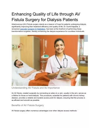 Enhancing Quality of Life through AV Fistula Surgery for Dialysis Patients