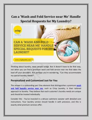 Can a 'Wash and Fold Service near Me' Handle Special Requests for My Laundry?