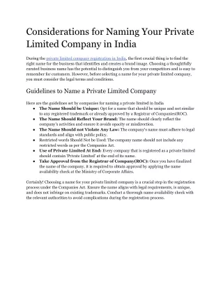 Considerations for Naming Your Private Limited Company in India