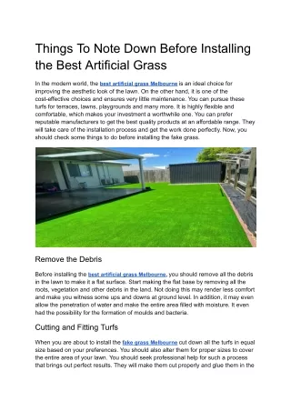 Things To Note Down Before Installing the Best Artificial Grass