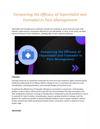 Comparing the Efficacy of Tapentadol and Tramadol in Pain Management