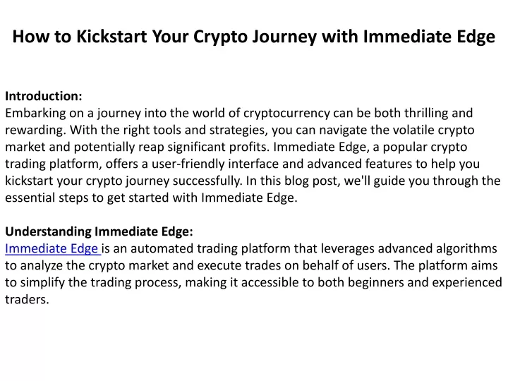 how to kickstart your crypto journey with immediate edge