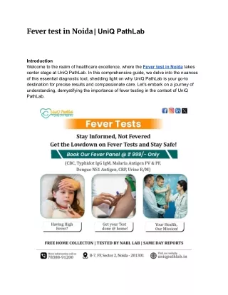 fever test in Noida | UniQ PathLab