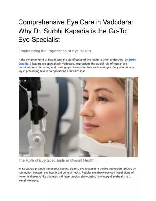 Comprehensive Eye Care in Vadodara Why Dr. Surbhi Kapadia is the Go-To Eye Specialist