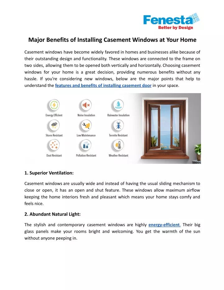 major benefits of installing casement windows