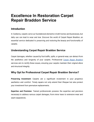 Excellence In Restoration Carpet Repair Braddon Services