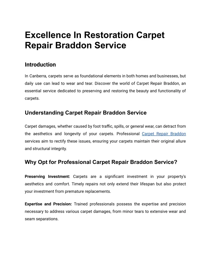 excellence in restoration carpet repair braddon
