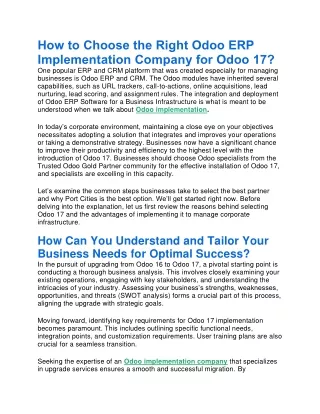 How to Choose the Right Odoo ERP Implementation Company for Odoo 17