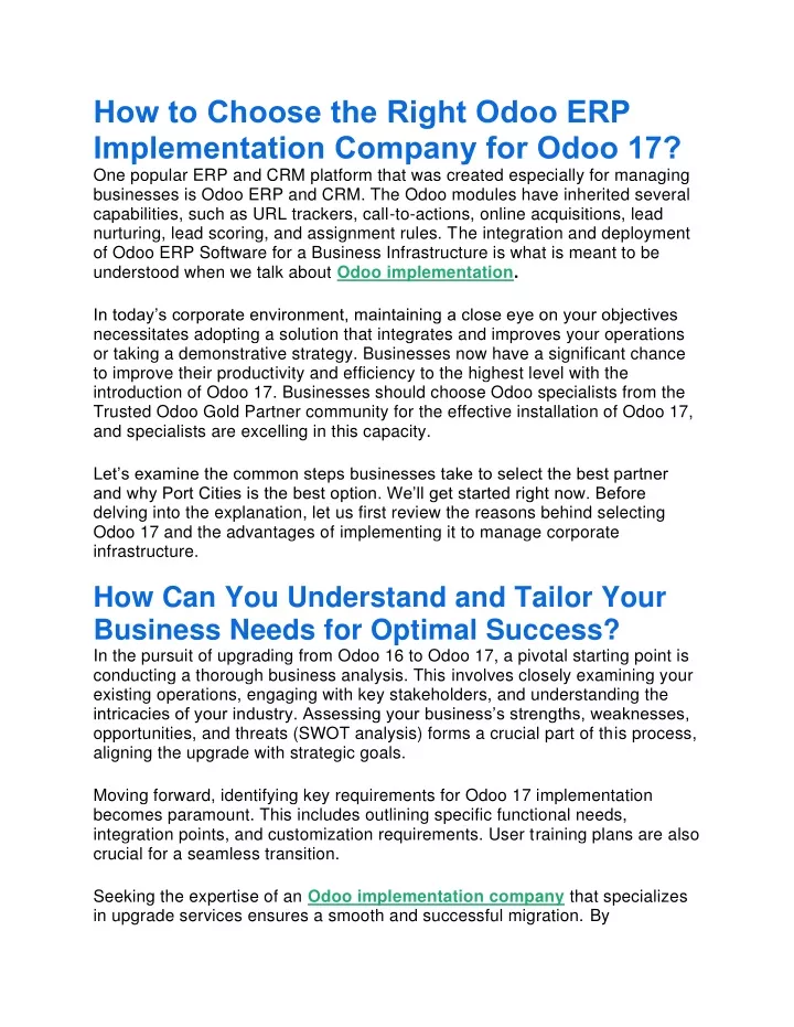 how to choose the right odoo erp implementation