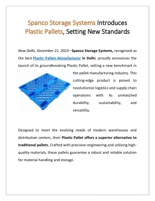 Plastic Pallet Manufactures in Delhi - Spanco Storage Systems