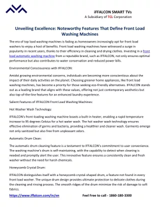 Unveiling Excellence: Noteworthy Features That Define Front Load Washing Machine