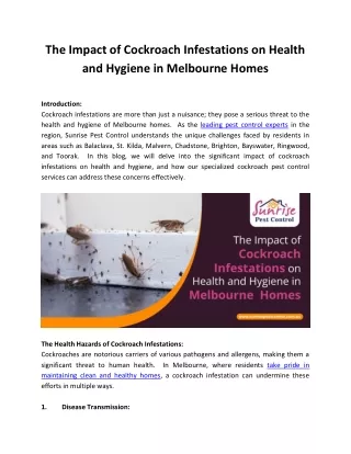 The Impact of Cockroach Infestations on Health and Hygiene in Melbourne Homes