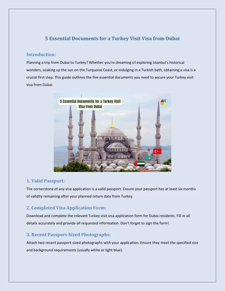 5 essential documents for a turkey visit visa