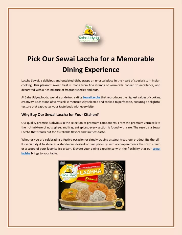 pick our sewai laccha for a memorable dining