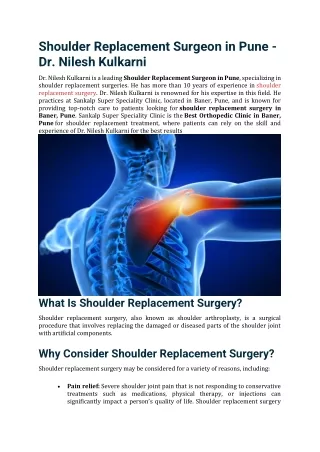 Shoulder Replacement Surgeon in Pune