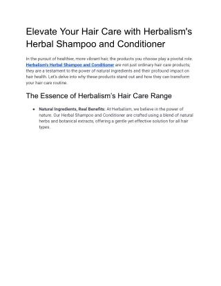 Elevate Your Hair Care with Herbalism's Herbal Shampoo and Conditioner