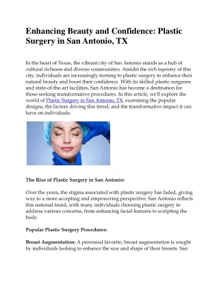 Enhancing Beauty and Confidence Plastic Surgery in San Antonio, TX