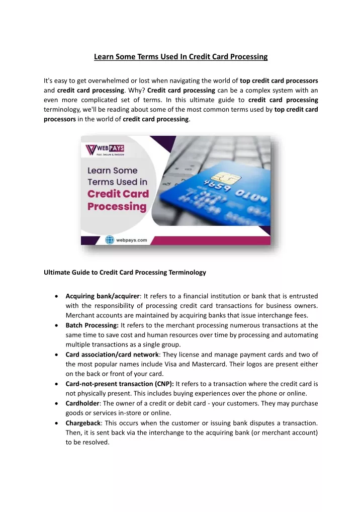 learn some terms used in credit card processing