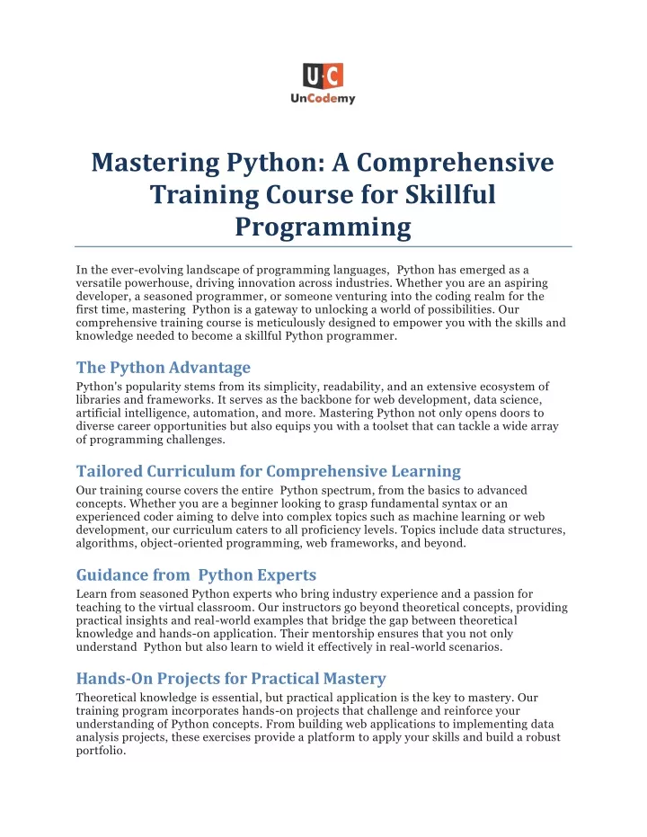 mastering python a comprehensive training course