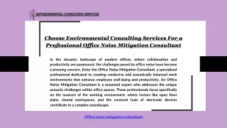 Choose Environmental Consulting Services For a Professional Office Noise Mitigat