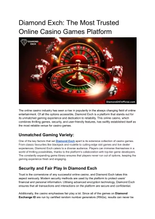 Diamond Exch_ The Most Trusted Online Casino Games Platform