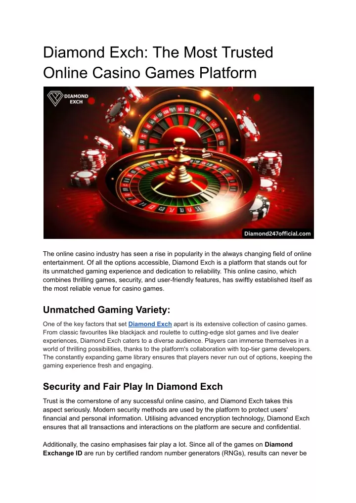 diamond exch the most trusted online casino games