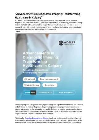 Advancements in Diagnostic Imaging Transforming Healthcare in Calgary
