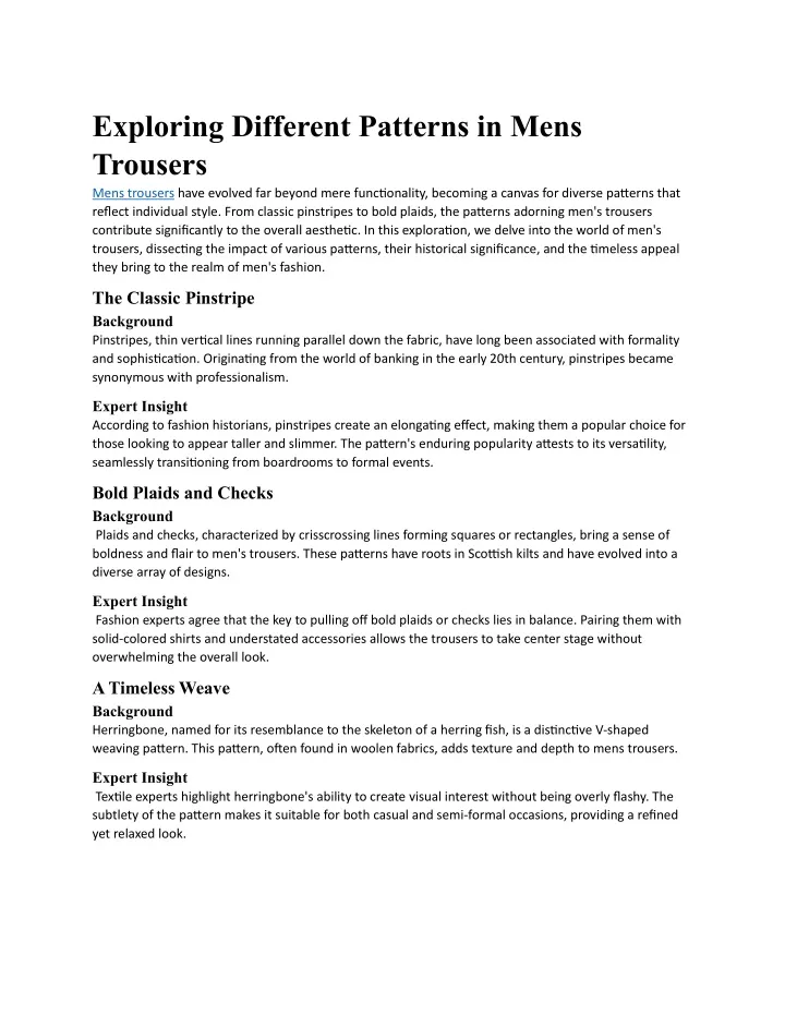 exploring different patterns in mens trousers