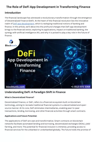The Role of DeFi App Development in Transforming Finance