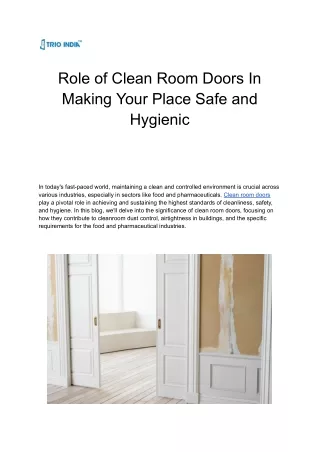 Role of Clean Room Doors In Making Your Place Safe and Hygenic