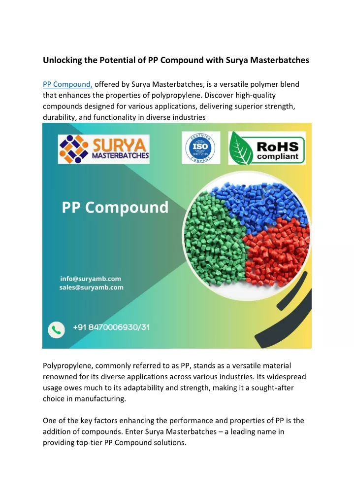 unlocking the potential of pp compound with surya