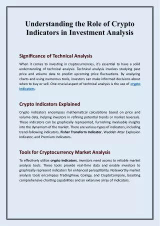 Understanding the Role of Crypto Indicators in Investment Analysis