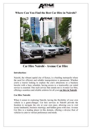 Where Can You Find the Best Car Hire in Nairobi