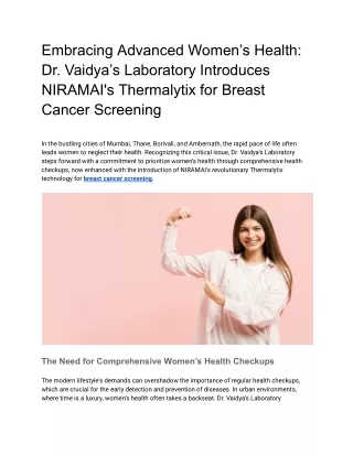 Comprehensive Women’s Health Checkups & Thermalytix Breast Cancer Screening  Dr. Vaidya’s Laboratory Mumbai