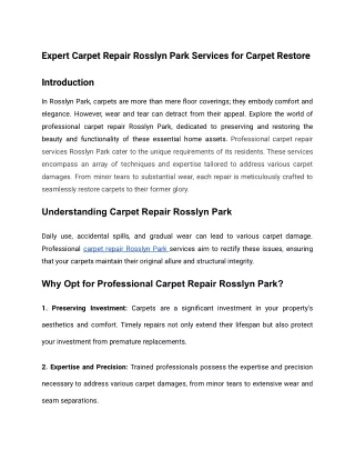 Expert Carpet Repair Rosslyn Park Services for Carpet Restore