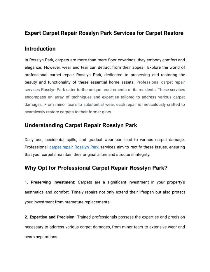 expert carpet repair rosslyn park services
