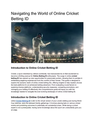 Navigating the World of online cricket betting ID ID