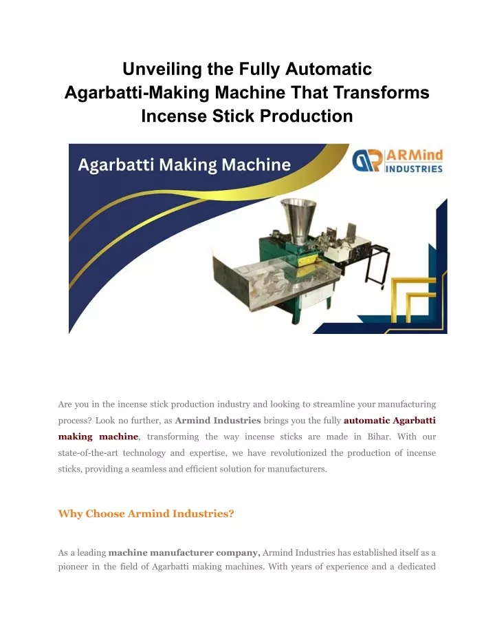 unveiling the fully automatic agarbatti making