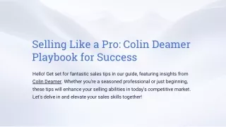 Selling Like a Pro: Colin Deamer Playbook for Success